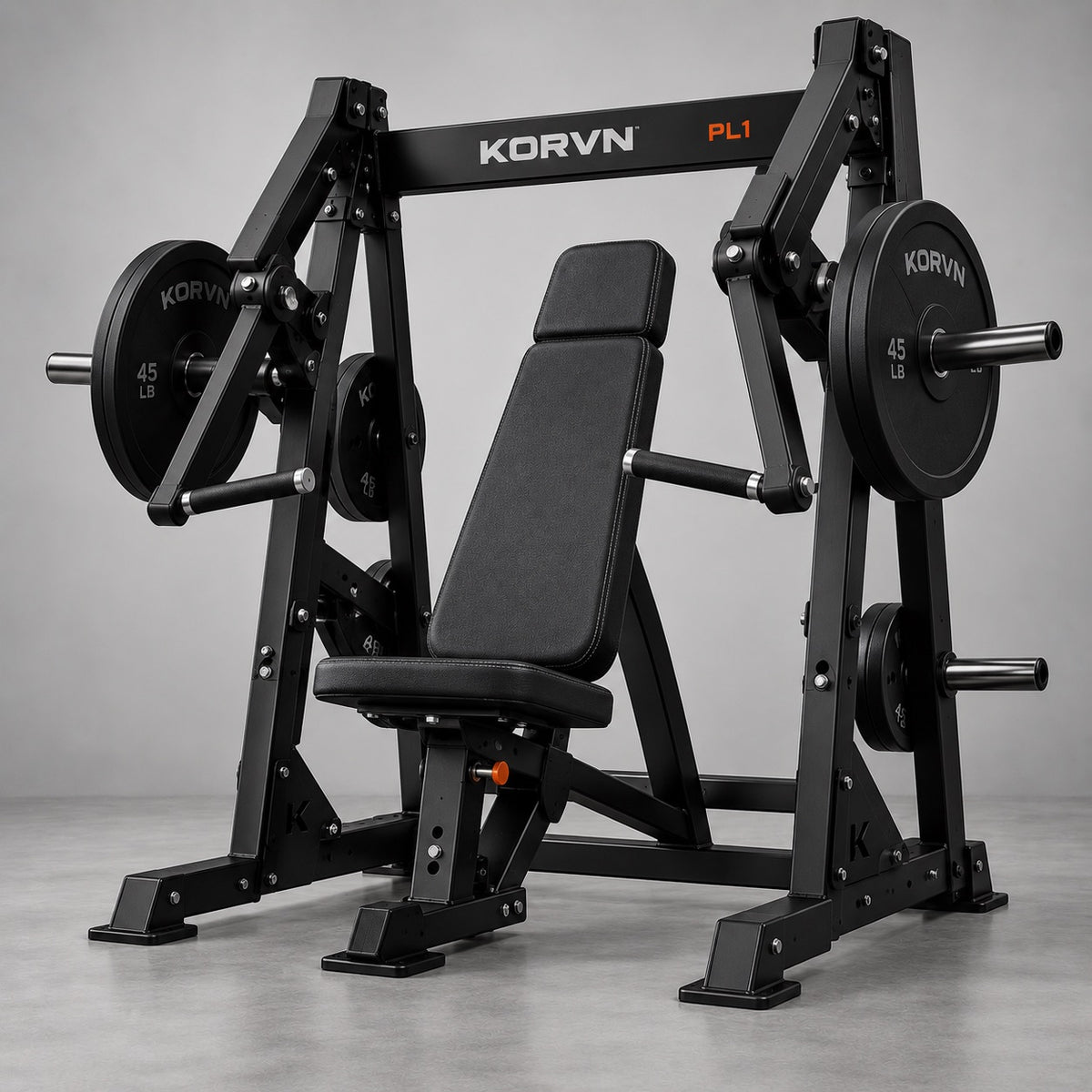 KORVN PL1 plate-loaded chest press, studio render