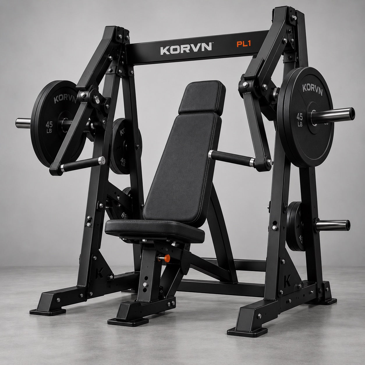 KORVN PL1 plate-loaded chest press, studio render